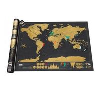 Carte du monde à gratter noire/dorée