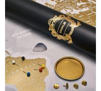 Carte du monde à gratter XL - Poster de carte du monde à gratter - Carte du monde dorée de qualité supérieure - Élégante carte du monde dorée à gratter - Kit d'accessoires complet inclus