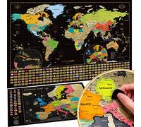 Carte du Monde à gratter XXL - Carte du Monde en Poster Extra Large et Personnalisé + Carte à gratter de l'Europe en Bonus. Inclut un Tube Cadeau Deluxe Personnalisé et 2 Cartes Détaillées