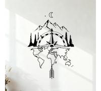 Carte du monde Boussole Camping-car Voyage Montagne Lune Forêt Flèche Camping-car SUV Aventure Camping Stickers gravés 32x45.8cm Stickers pour vitres Noir