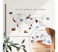 Carte du monde collect moments #1 - Artisanale et durable: fabriquée en Allemagne - Carte de voyages à colorier ou à épingler - Poster en toile - 60 x 40 cm