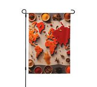 Carte du monde composée d'épices - Drapeaux décoratifs pour l'extérieur - Décoration de jardin double face pour toutes les saisons