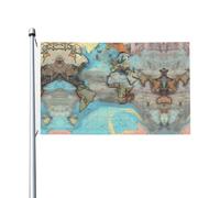 Carte du monde de dessin animé, drapeau double face, 0,9 x 1,5 m, léger et résistant aux couleurs avec boutonnières, idéal pour les fêtes en plein air et les jardins.