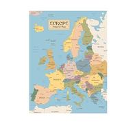 Carte du monde de voyage vintage de l'Europe - Carte politique des villes en détail - Pour carte murale - Illustration géographique - Destinations touristiques - Décoration murale - 30,5 x 45,7 cm