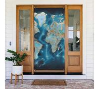 Carte du monde - Décoration de porte d'entrée - Bannière à suspendre - Fond photo - Printemps - Été - Décoration saisonnière - Panneau de porche pour intérieur ou extérieur - Jardin - Vacances - 183 x