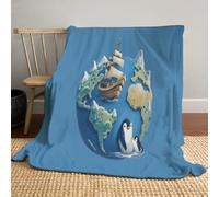 Carte du Monde Dessinée Couverture en Flanelle, Minimalisme Couverture Plaid Polaire Flanelle 220x240cm, Couvertures Chaude Et Moelleuse Idéale pour Chambre d'enfant