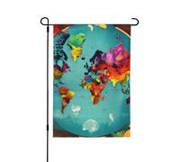 Carte du monde Drapeaux décoratifs pour l'extérieur, décoration de jardin double face pour toutes les saisons