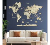 Carte du monde en bois 2d claire l