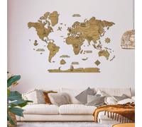 Carte du monde en bois 2d foncée l