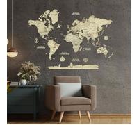 Carte du Monde en Bois CREATIFWOOD 2D Claire M (100 x 70 cm) - Décoration Murale