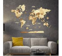 Carte du monde en bois 3d ambrée l
