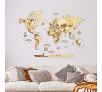 Carte du Monde en Bois 3D CREATIFWOOD 3D Ambrée, L (150 x 105 cm) - Décoration Murale Ambrée