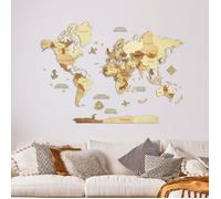 Carte du Monde en Bois 3D CREATIFWOOD 3D Ambrée, M (100 x 70 cm) - Décoration Murale Ambrée