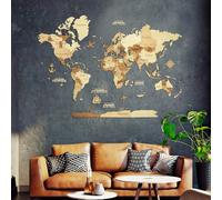 Carte du monde en bois 3d ambrée m