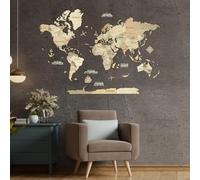 Carte du monde en bois 3d claire m