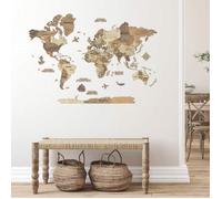 Carte du Monde en Bois CREATIFWOOD 3D Foncée, M (100 x 70 cm) - Décoration Murale