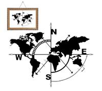 Carte du Monde en métal pour Mur - Décoration Murale de Carte du Monde | silhouette murale et décoration de boussole | Décoration intérieure Chambre d'enfant, salle de jeux, décoration de salle de