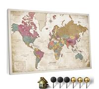 Carte du monde en toile avec tableau d'affichage en liège - Labels en anglais - Décoration murale décorative pour toutes les pièces - Tableaux sur toile (70x50 cm, Motif 20)