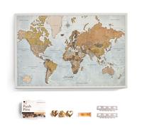 Carte du monde en toile avec tableau d'affichage en liège - Labels en anglais - Décoration murale décorative pour toutes les pièces - Tableaux sur toile (150x100 cm, Motif 14)