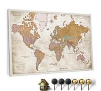 Carte du monde en toile avec tableau d'affichage en liège - Labels en anglais - Décoration murale décorative pour toutes les pièces - Tableaux sur toile (90x60 cm, Motif 22)