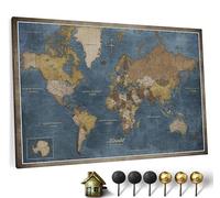 Carte du monde en toile avec tableau d'affichage en liège - Labels en anglais - Décoration murale décorative pour toutes les pièces - Tableaux sur toile (150x100 cm, Motif 13)