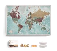 Carte du monde en toile avec tableau d'affichage en liège - Labels en anglais - Décoration murale décorative pour toutes les pièces - Tableaux sur toile (90x60 cm, Motif 11)