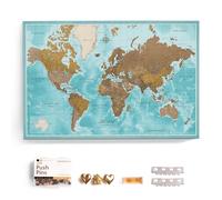 Carte du monde en toile avec tableau d'affichage en liège - Labels en anglais - Décoration murale décorative pour toutes les pièces - Tableaux sur toile (120x80 cm, Motif 10)