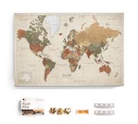 Carte du monde en toile avec tableau d'affichage en liège - Labels en anglais - Décoration murale décorative pour toutes les pièces - Tableaux sur toile (120x80 cm, Motif 2)