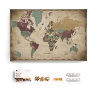 Carte du monde en toile avec tableau d'affichage en liège - Labels en anglais - Décoration murale décorative pour toutes les pièces - Tableaux sur toile (90x60 cm, Motif 12)