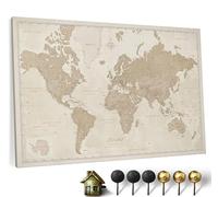 Carte du monde en toile avec tableau d'affichage en liège - Labels en anglais - Décoration murale décorative pour toutes les pièces - Tableaux sur toile (150x100 cm, Motif 9)