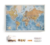 Carte du monde en toile avec tableau d'affichage en liège - Labels en anglais - Décoration murale décorative pour toutes les pièces - Tableaux sur toile (120x80 cm, Motif 15)