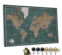 Carte du monde en toile avec tableau d'affichage en liège - Labels en anglais - Décoration murale décorative pour toutes les pièces - Tableaux sur toile (90x60 cm, Motif 4)