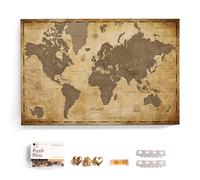 Carte du monde en toile avec tableau d'affichage en liège - Labels en anglais - Décoration murale décorative pour toutes les pièces - Tableaux sur toile (90x60 cm, Motif 1)