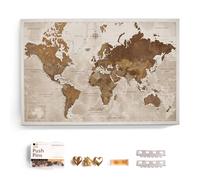 Carte du monde en toile avec tableau d'affichage en liège - Labels en anglais - Décoration murale décorative pour toutes les pièces - Tableaux sur toile (70x50 cm, Motif 17)