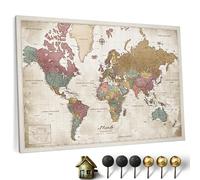 Carte du monde en toile avec tableau d'affichage en liège - Labels en Français - Décoration murale décorative pour toutes les pièces - Tableaux sur toile (150x100 cm, Motif 20 French)