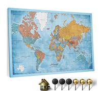 Carte du monde en toile avec tableau d'affichage en liège - Labels en Français - Décoration murale décorative pour toutes les pièces - Tableaux sur toile (120x80 cm, Motif 10 French)