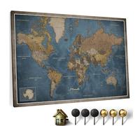 Carte du monde en toile avec tableau d'affichage en liège - Labels en Français - Décoration murale décorative pour toutes les pièces - Tableaux sur toile (70x50 cm, Motif 13 French)