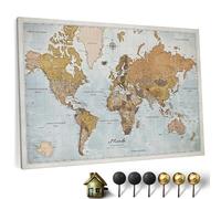Carte du monde en toile avec tableau d'affichage en liège - Labels en Français - Décoration murale décorative pour toutes les pièces - Tableaux sur toile (70x50 cm, Motif 14 French)