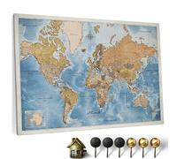 Carte du monde en toile avec tableau d'affichage en liège - Labels en Français - Décoration murale décorative pour toutes les pièces - Tableaux sur toile (90x60 cm, Motif 15 French)