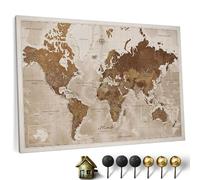 Carte du monde en toile avec tableau d'affichage en liège - Labels en Français - Décoration murale décorative pour toutes les pièces - Tableaux sur toile (90x60 cm, Motif 17 French)