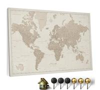Carte du monde en toile avec tableau d'affichage en liège - Labels en Français - Décoration murale décorative pour toutes les pièces - Tableaux sur toile (120x80 cm, Motif 9 French)