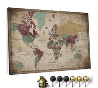 Carte du monde en toile avec tableau d'affichage en liège - Labels en Français - Décoration murale décorative pour toutes les pièces - Tableaux sur toile (70x50 cm, Motif 12 French)