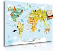 Carte Du Monde Enfants Animaux Xl 60X42 Cm - Poster Éducatif Et Ludique Pour Chambre Enfant,Affiche Murale Colorée Avec Continents,Illustration Pédagogique,Décoration Apprentissage Géographie