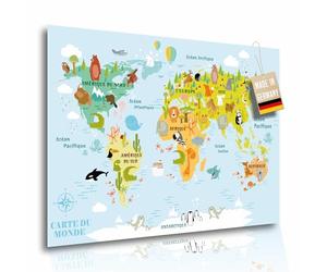 Carte du monde enfants animaux XL 60x42 cm - Poster éducatif et ludique pour chambre enfant, affiche murale colorée avec continents, illustration pédagogique, décoration apprentissage géographie