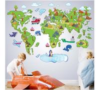 Carte du monde illustrée éducation géographie garçons filles enfants Amovible Stickers muraux Decal Décoration pour la maison des enfants