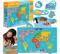 Carte du monde magnétique - 145 pièces avec tableau pédagogique pour l'apprentis