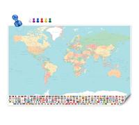 Carte du Monde Murale Magnétique, Planisphère à Épingler 88 × 57 cm