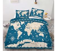 Carte du Monde Nautique Housse de Couette pour couetteEnsemble de Housse de Couette Bleue imprimé Boussole rétro avec taies d’Oreiller Linge de lit pour la décoration de la Chambre 200x200cm