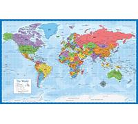 Carte du monde plastifiée - Carte murale de la Terre - 45,7 x 73,7 cm (bleu)