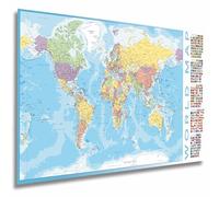 Carte du monde politique poster mural avec drapeaux XL 100 x 44 cm carte géographique avec pays et drapeaux décoration murale éducative impression premium papier 170g